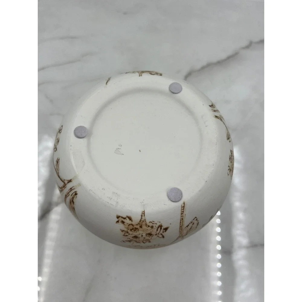 Vintage Style Ceramic Floral Bud Vase White and Brown Botanical Sketch 6.5 Inch